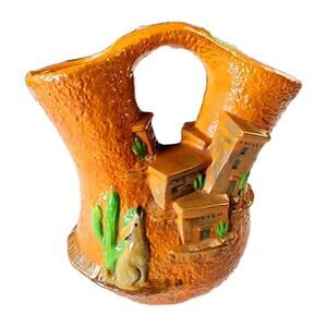 VTG Southwest Wedding Double Vase Provincial Mold 89 Ceramic Coyote Villa 70s